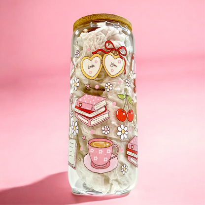 “Sweet Chapters” 20oz Glass Cup 📚🍒💖