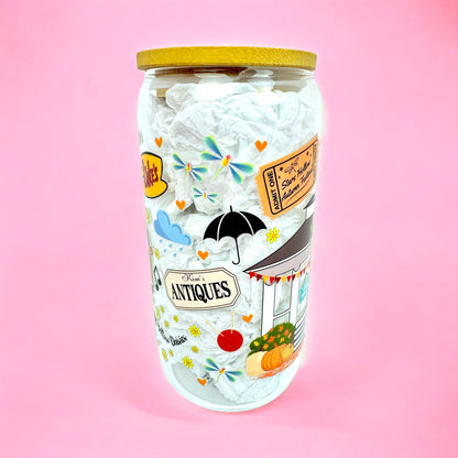 ☕ Gilmore Girl 16oz Glass Can with Bamboo Lid & Straw 🍁✨