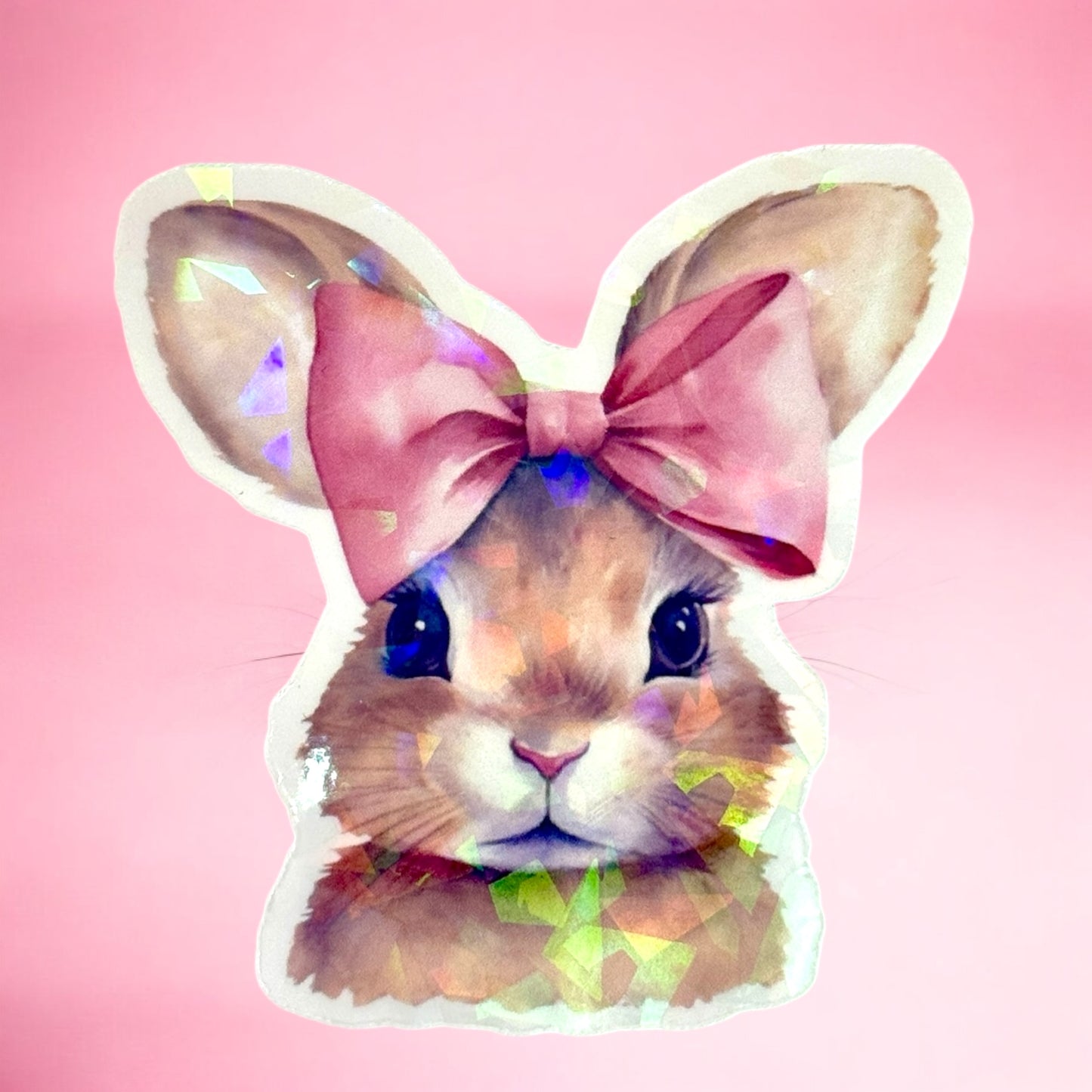 🐰🎀 Pink Bow Bunny Holographic Sticker ✨💖