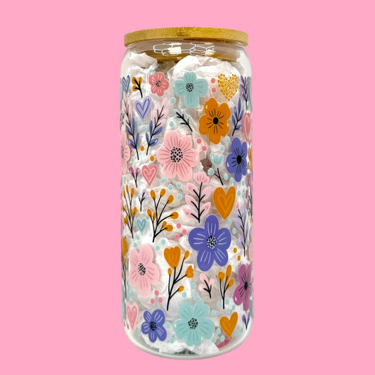 🌸Pastel Wildflower 20oz Glass Cup 💖