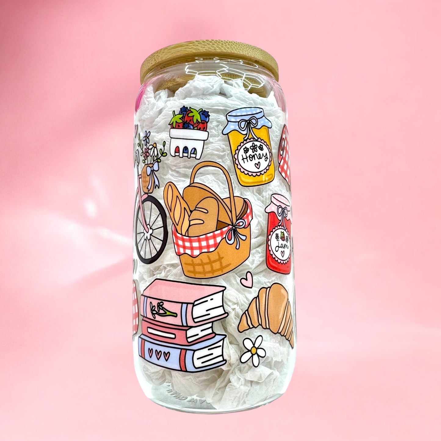 ✨Bonjour, Bliss! 16oz Glass Cup 🥐🍓☕️