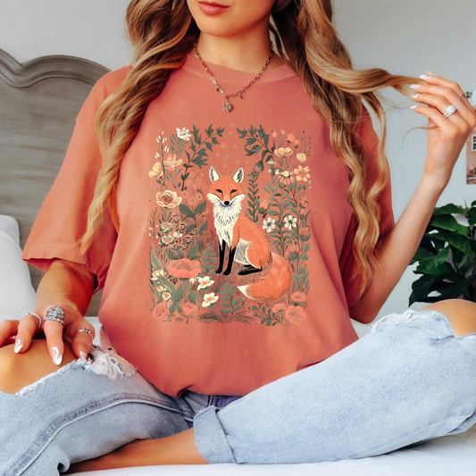 🦊🌸 Woodland Fox Tee🧣100% Organic cotton