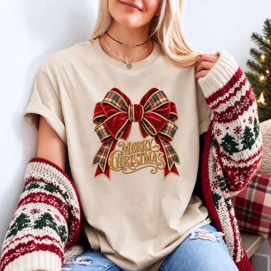 Christmas in Velvet & Tartan 🎀🎄✨ Organic Cotton Christmas T-Shirt