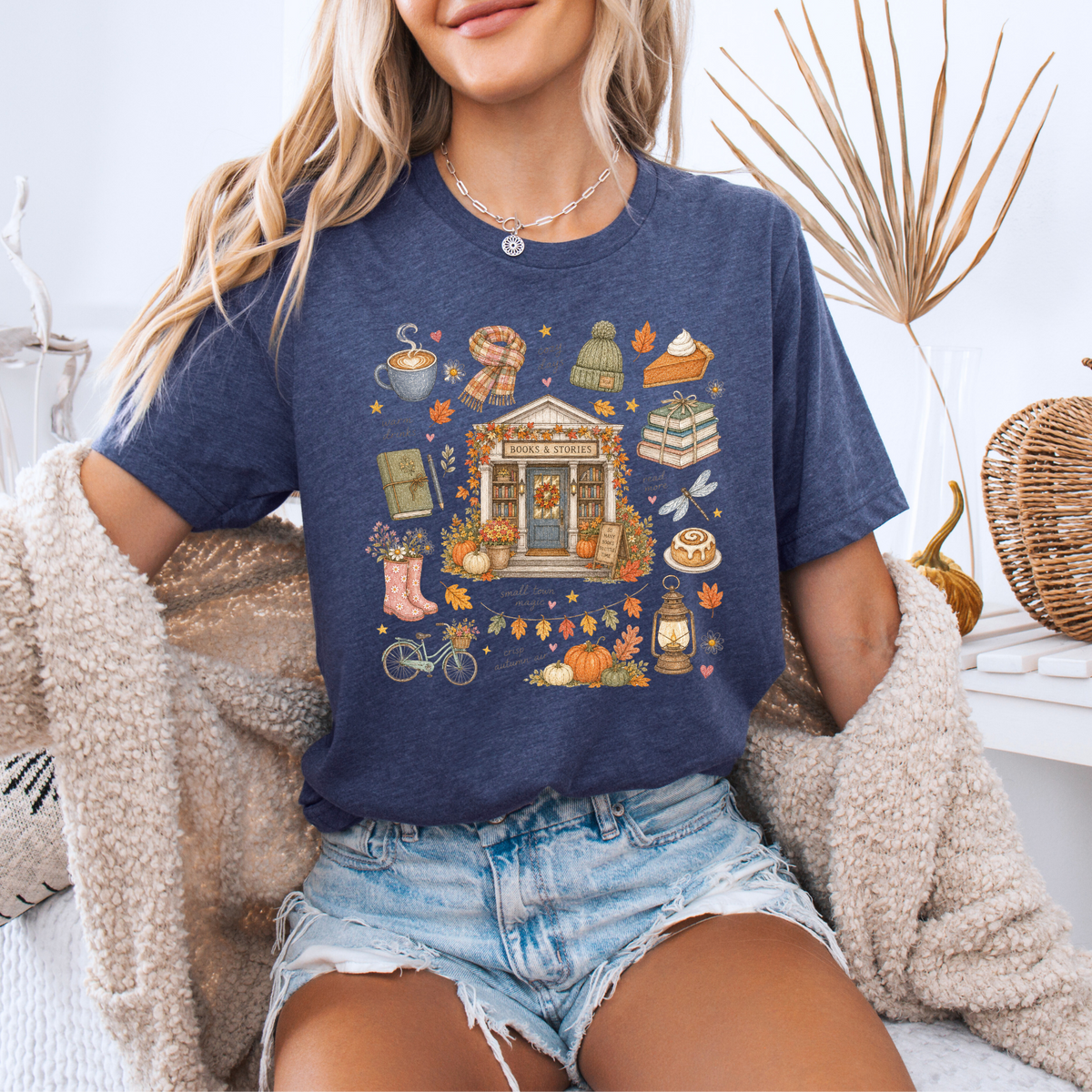 🍂📚 Autumn Bookshop Cotton T-Shirt ☕✨
