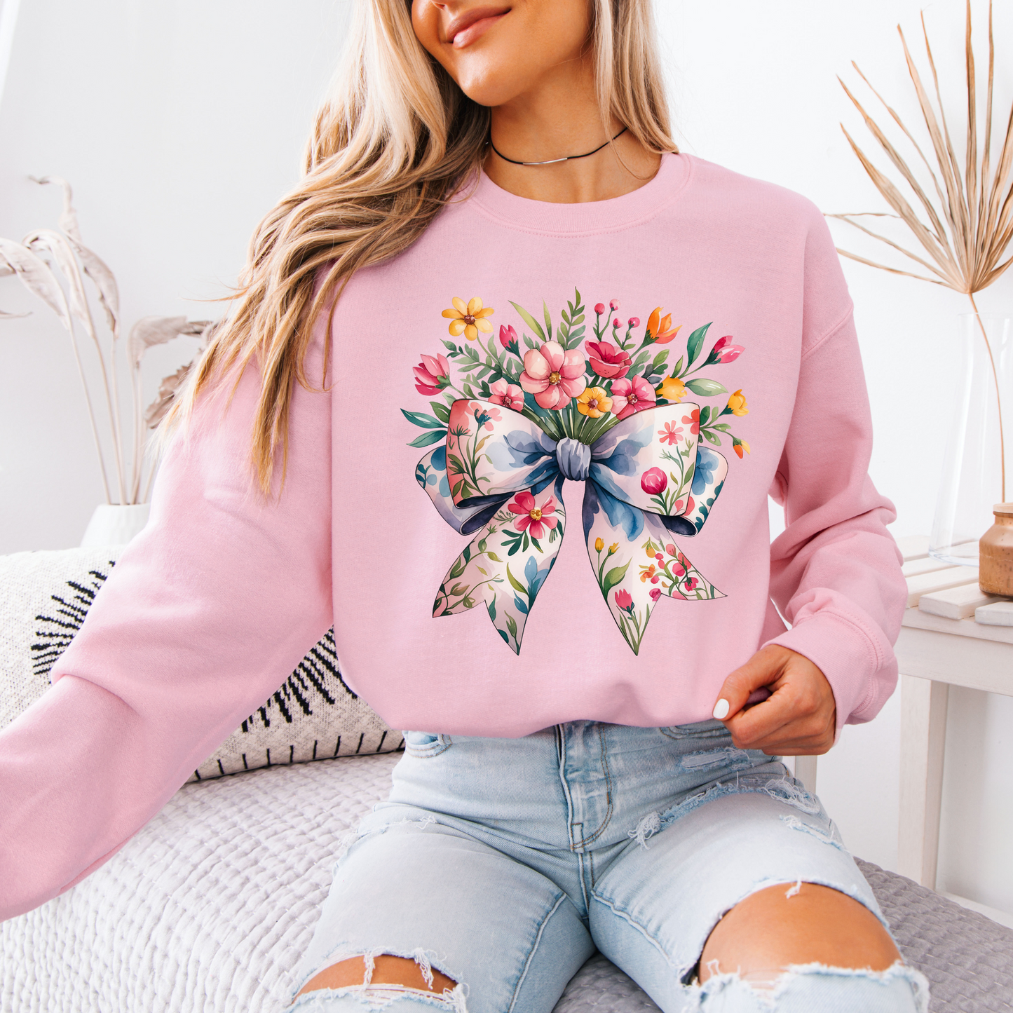 Spring Bow Cotton Sweatshirt