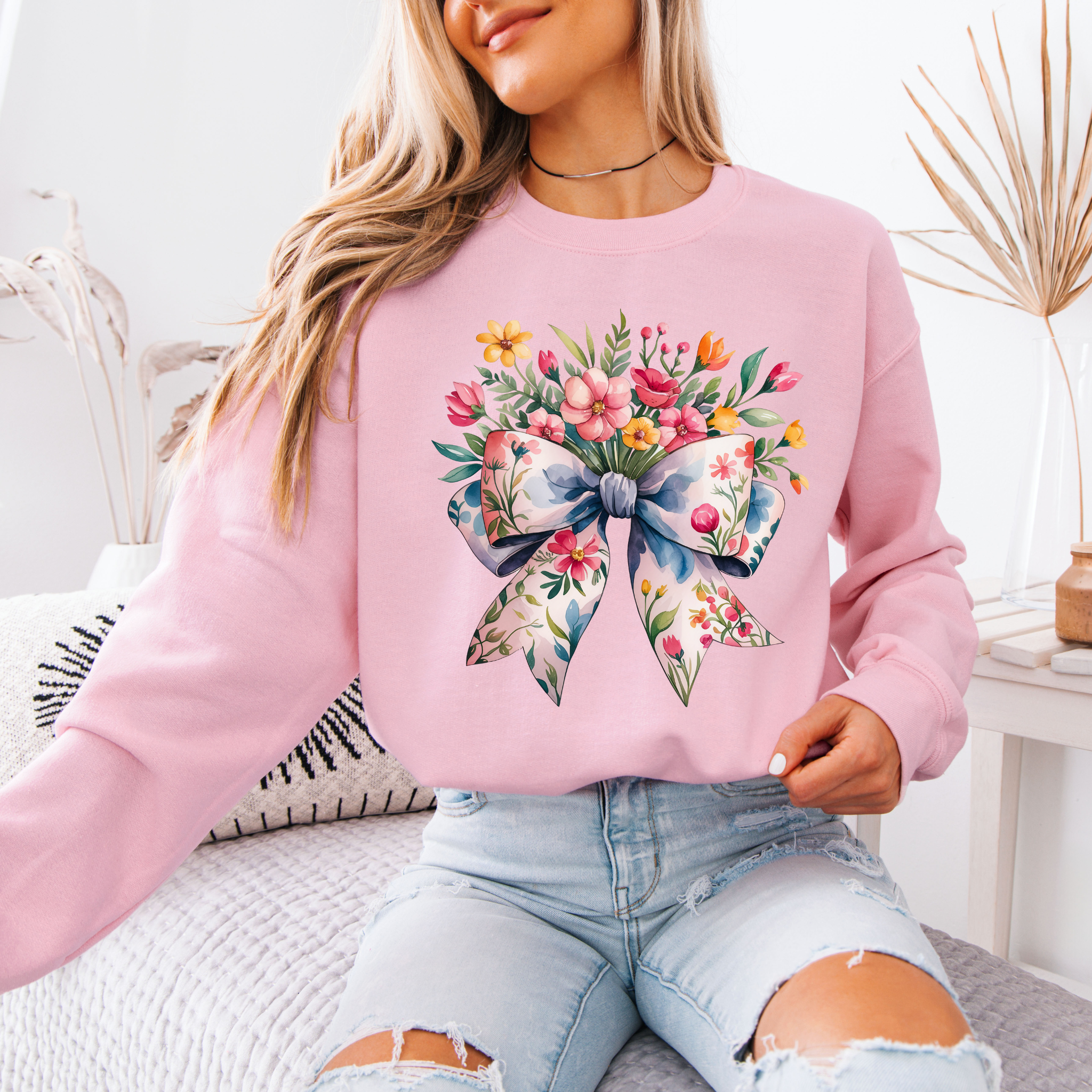 Spring Bow Cotton Sweatshirt