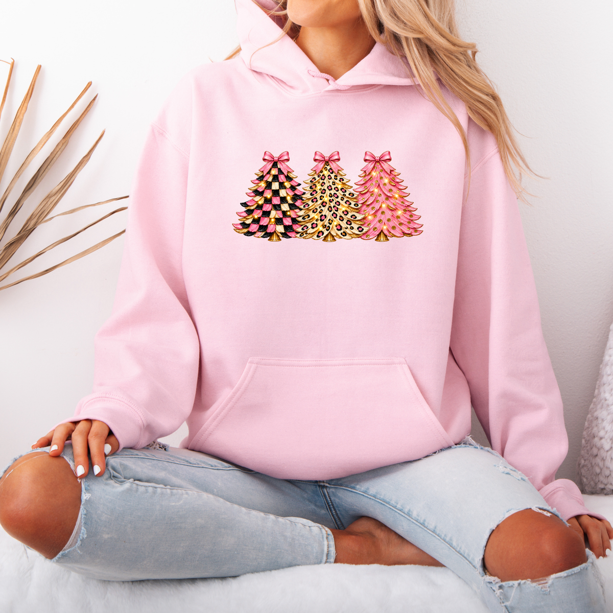 Pink, Wild & Bow-tiful Christmas Trees 🎀🎄  Premium Christmas Hoodie