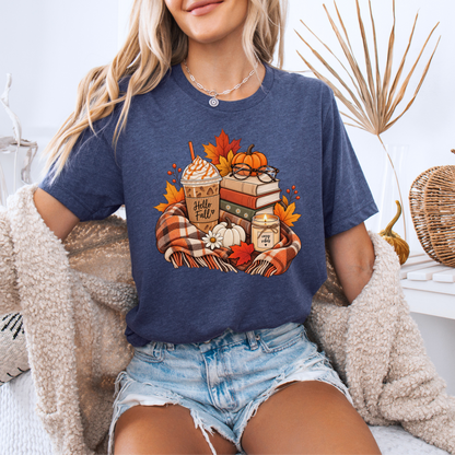 🍂📚 Hello Fall Bookish Cotton T-Shirt ☕✨