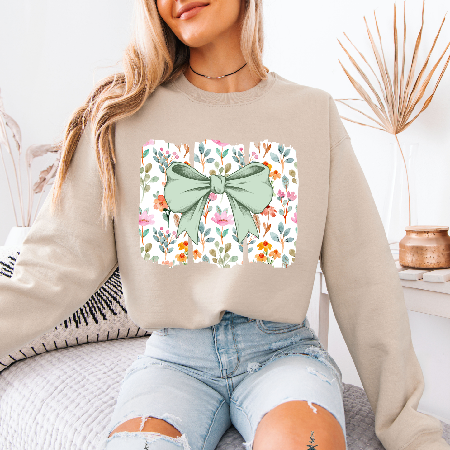 Floral Bow Sweatshirt 🌿🎀