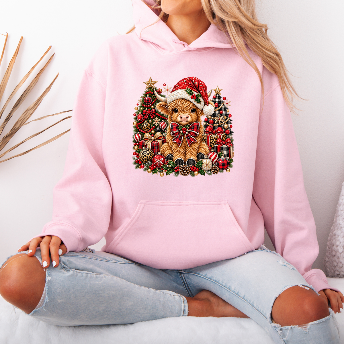 Moo-rry Christmas Highland Cow 🐮🎄  Premium Christmas Hoodie