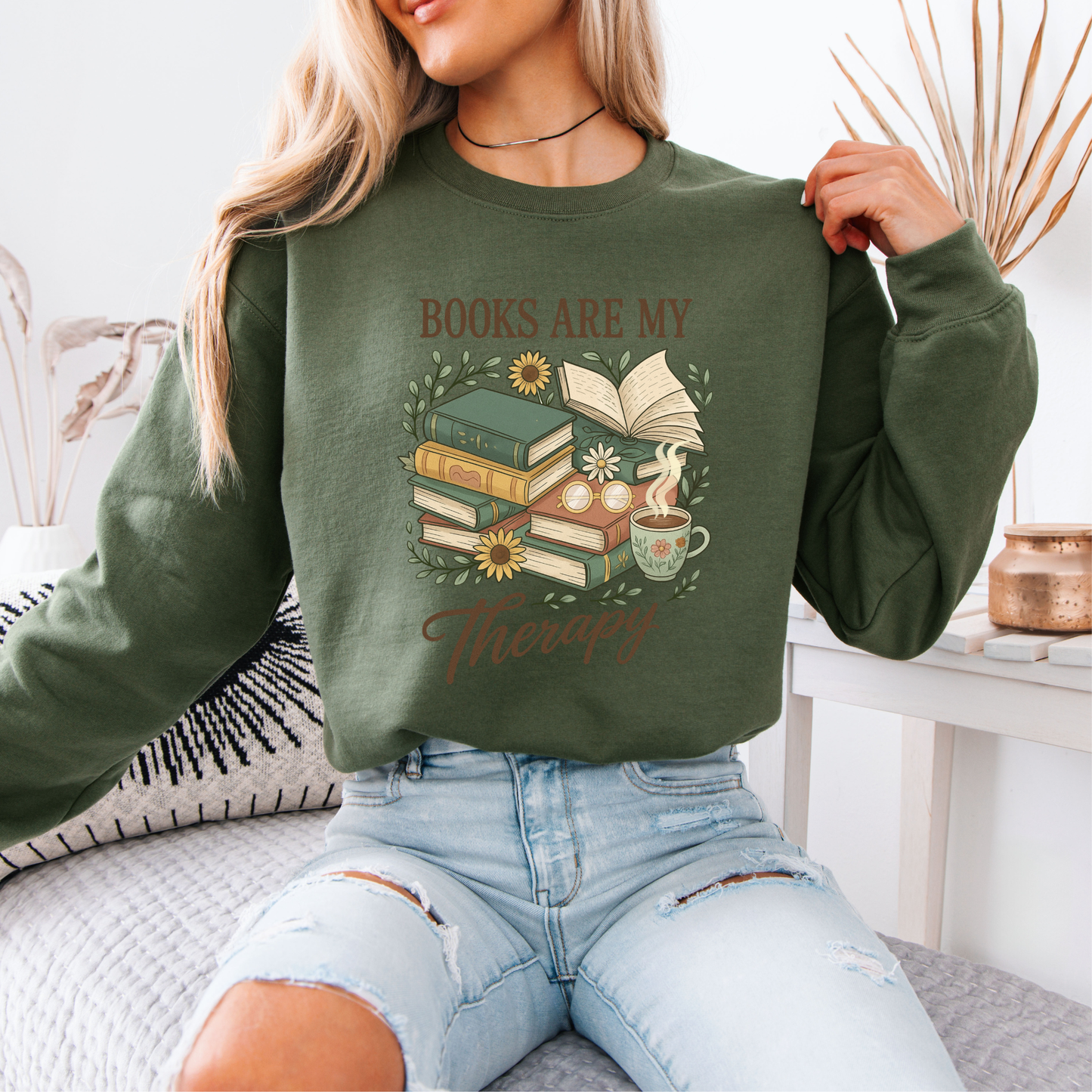 📖 Books Are My Therapy 💗 Organic Cotton Sweatshirt