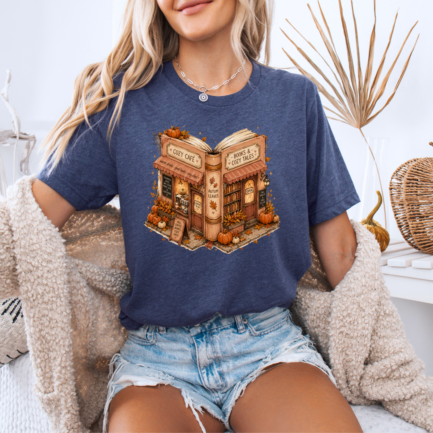 📚🍂 Cozy Café & Books Autumn T-Shirt ☕🎃