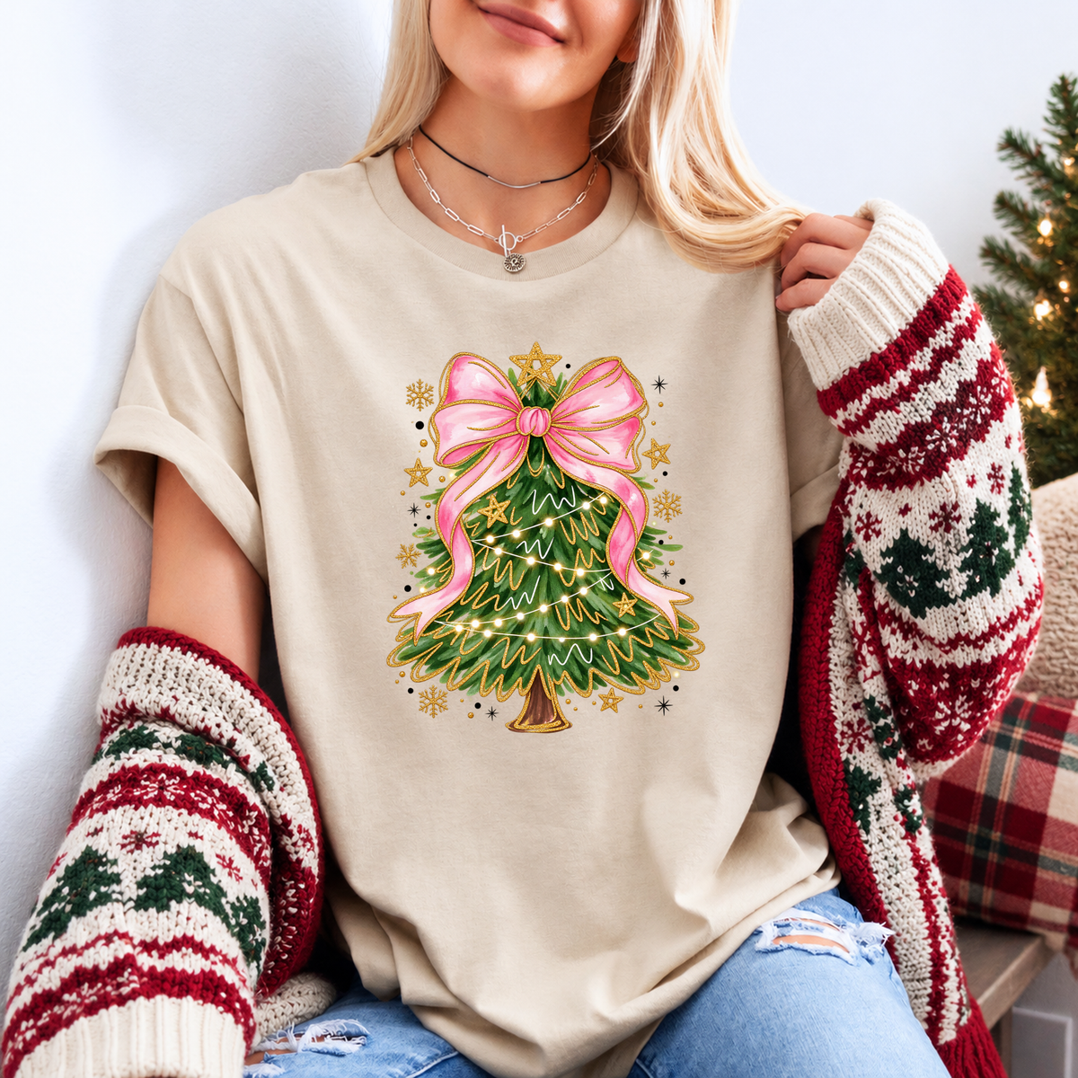 Pretty in Pink Christmas Magic 🎀🎄✨ Organic Cotton Christmas T-Shirt