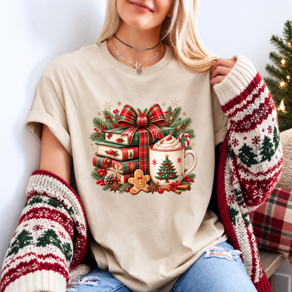 Festive Christmas Book Nook 🎄📚✨ Organic Cotton Christmas T-Shirt
