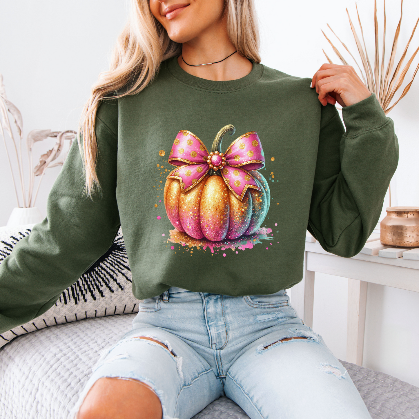 Glitter Pumpkin Organic Cotton Crewneck Sweatshirt
