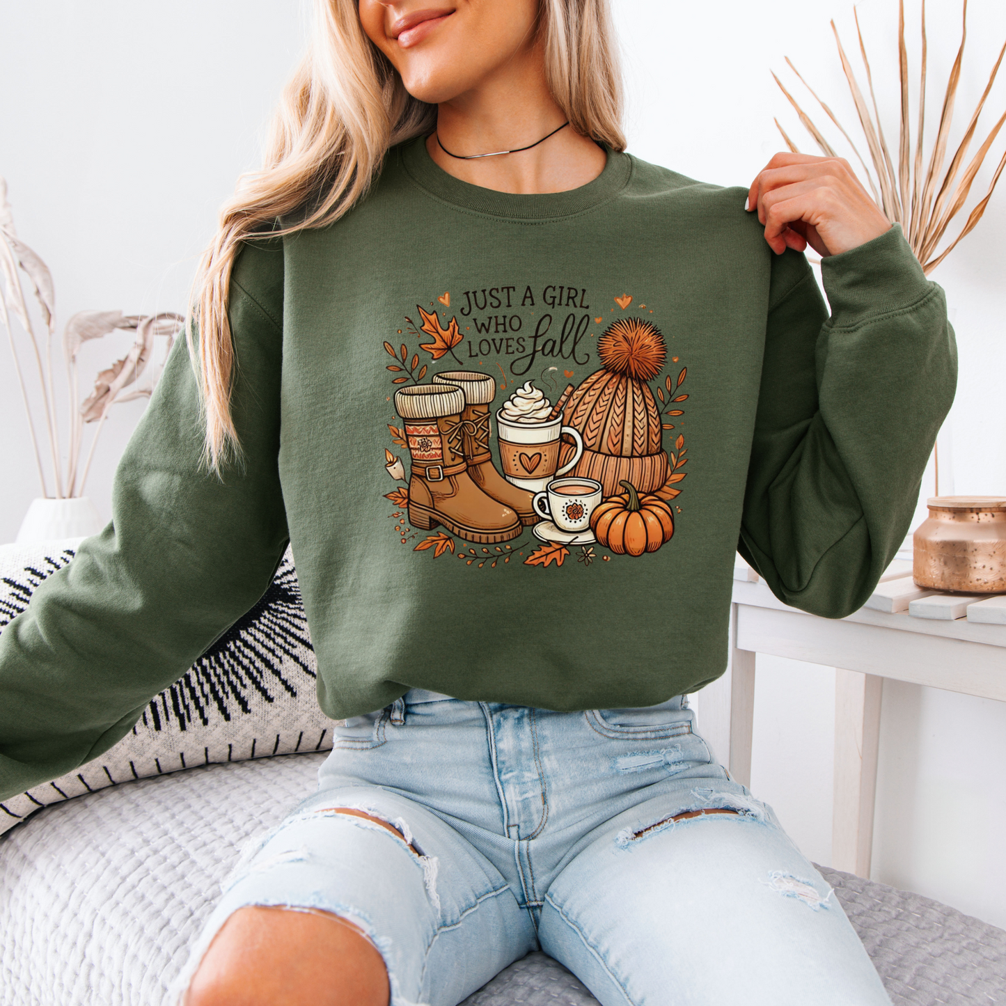 Just a Girl Who Loves Fall Organic Cotton Crewneck Sweatshirt