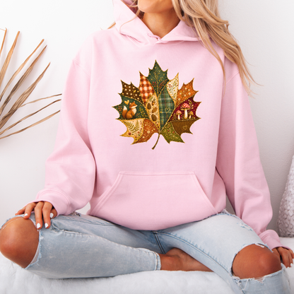 🍂🧵 Patchwork Autumn Leaf Premium Hoodie 🍁✨