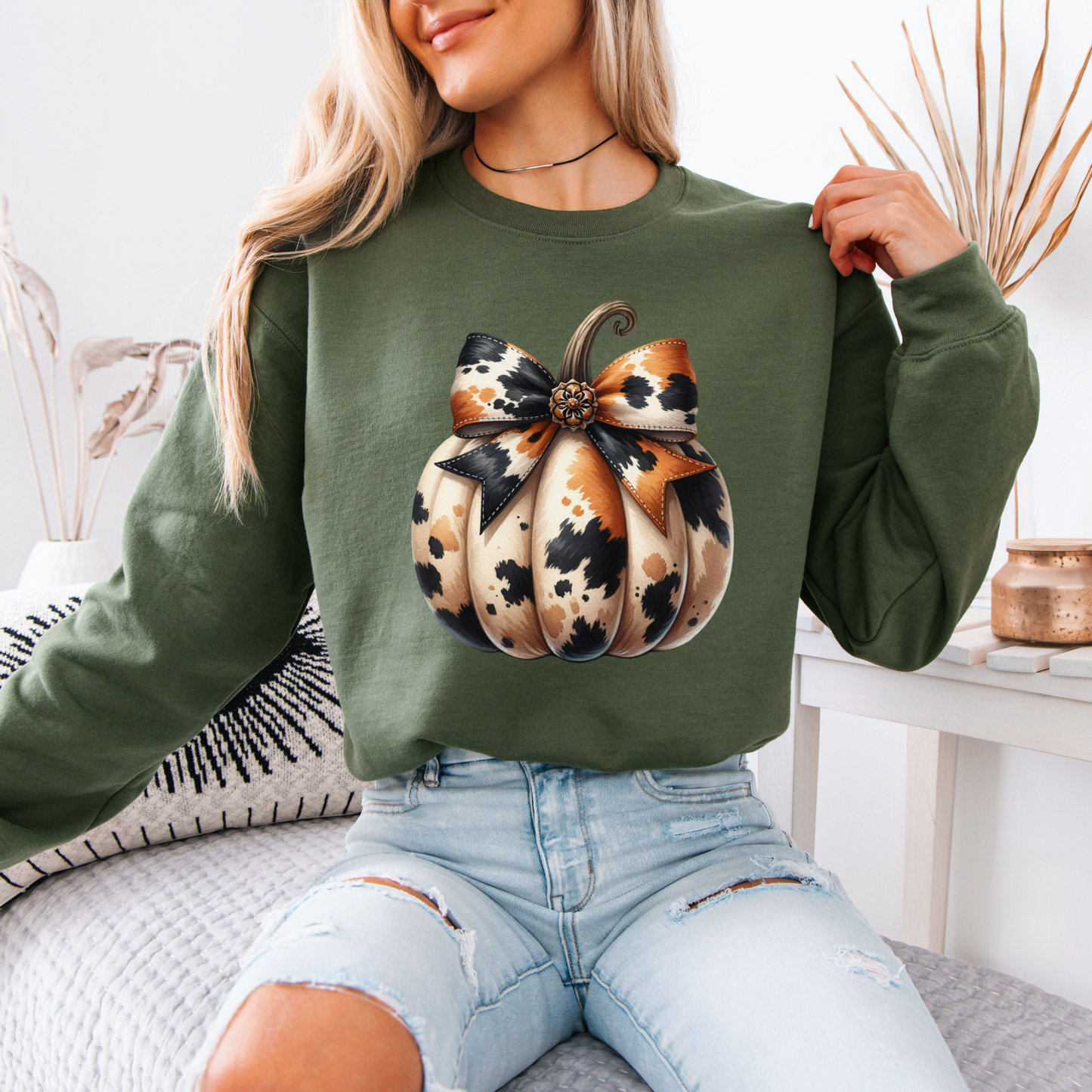 Cow hide Pumpkin Organic Cotton Crewneck Sweatshirt