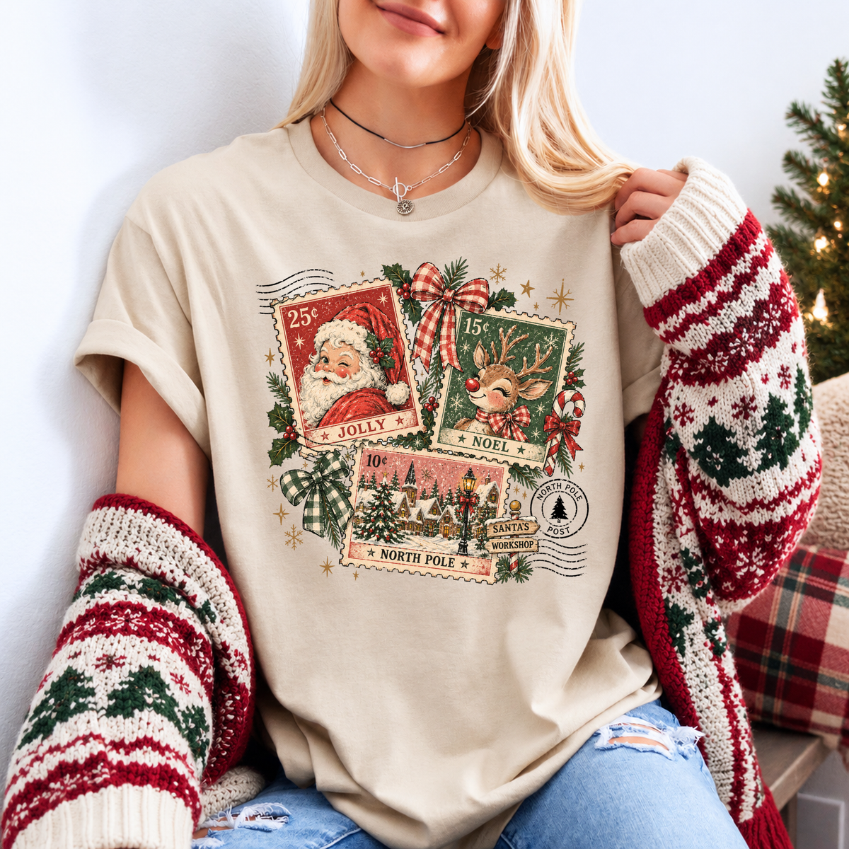 Vintage North Pole Post 🎅🏻🎄 Organic Cotton Christmas T-Shirt