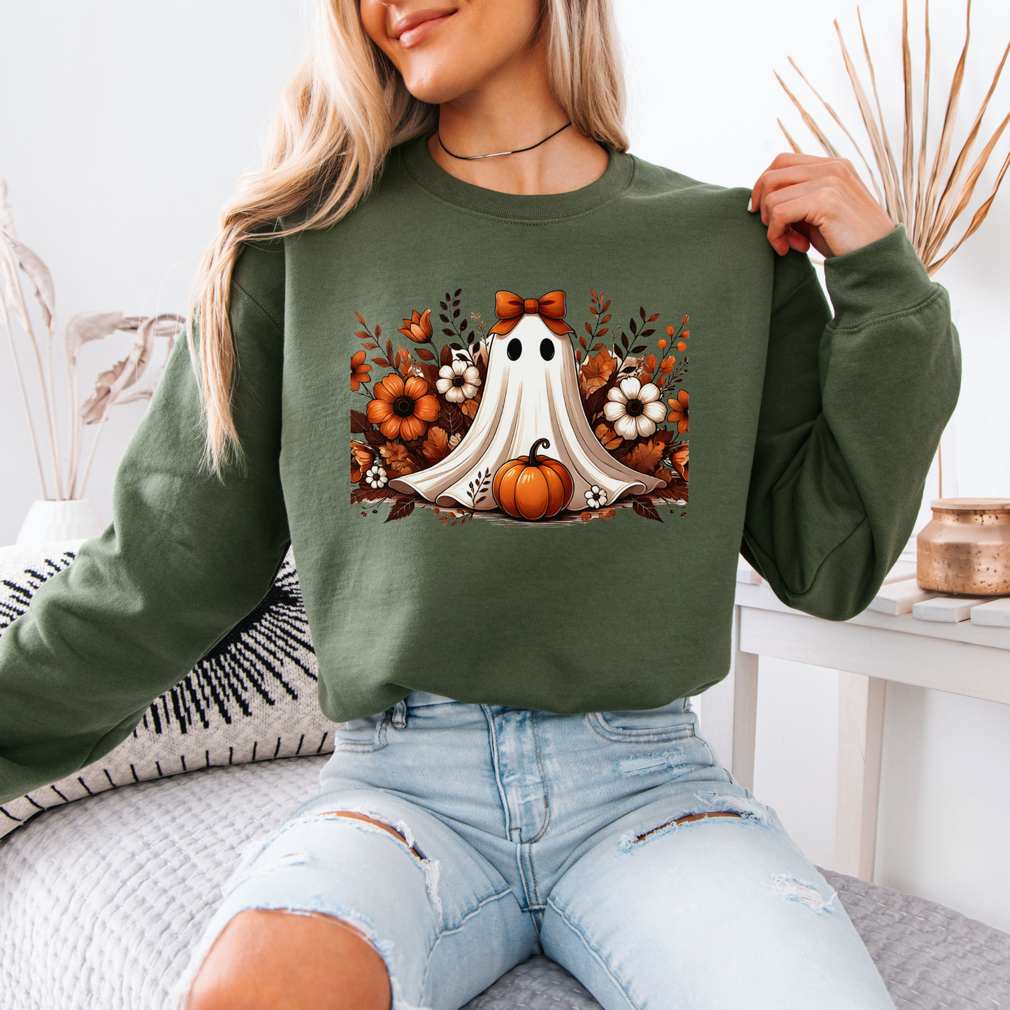 Pumpkin Ghost Bloom Organic Cotton Crewneck Sweatshirt
