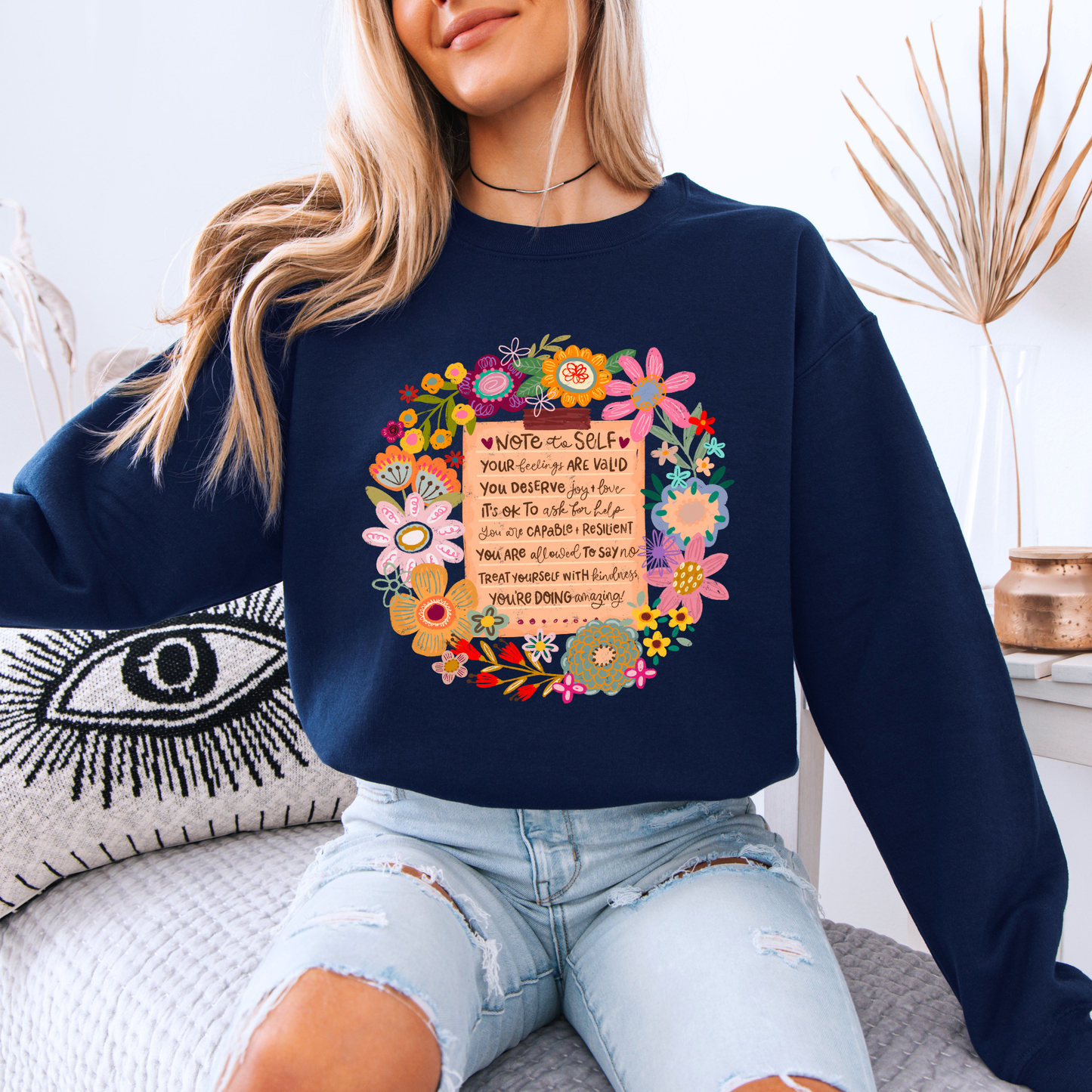 Note to Self Floral Affirmations🌸✨💛 Organic Cotton Sweatshirt