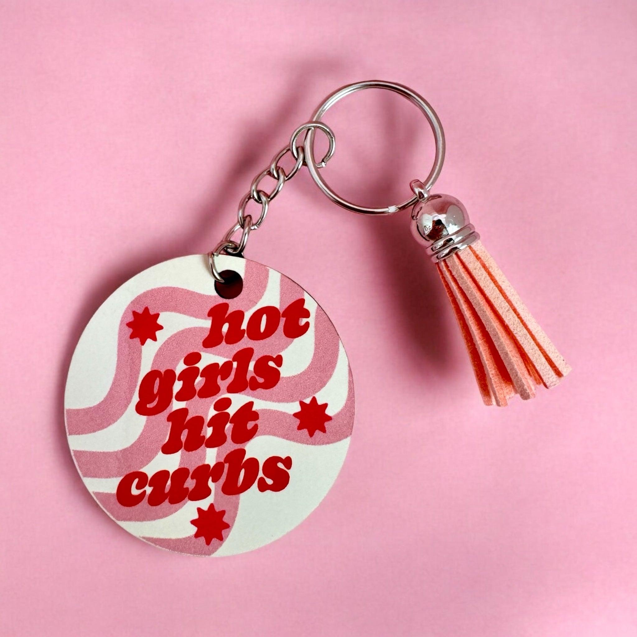 Hot Girls Hit Curbs Keyring with Tassel Charm