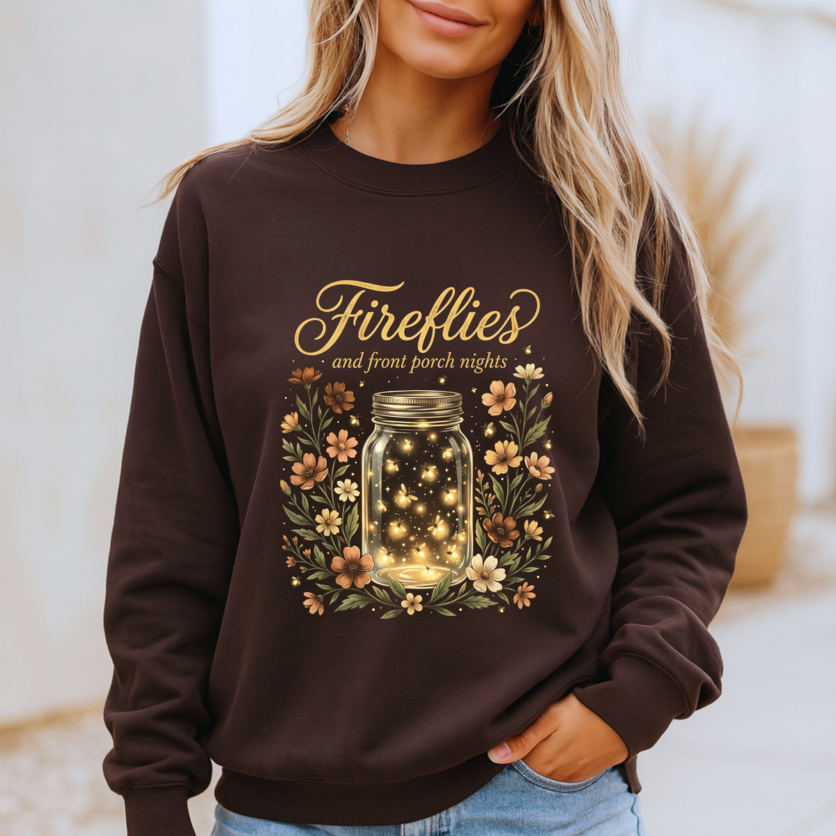 ✨🐞 Fireflies & Front Porch Nights Cozy Sweatshirt 🌙🌼💛