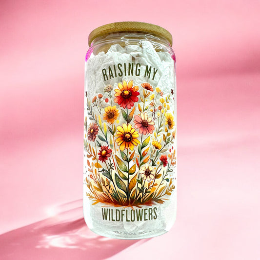 🌼 Raising My Wildflowers 16oz Glass Cup 🌼