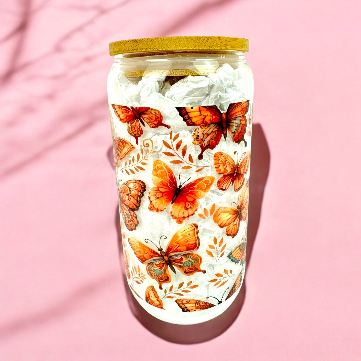 🦋 Autumn Glow Butterfly 16oz Glass Cup 🍂✨
