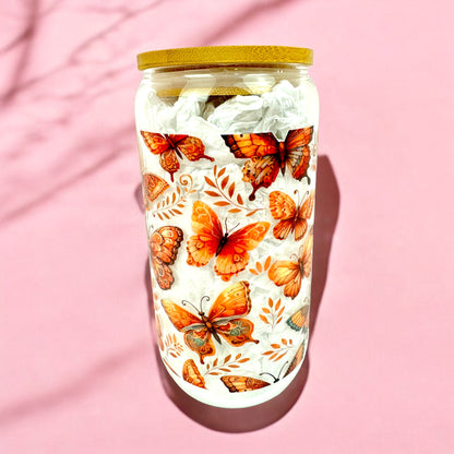🦋 Autumn Glow Butterfly 16oz Glass Cup 🍂✨