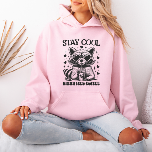 “Stay Cool 😎🧋 | Iced Coffee Raccoon Vibes Hoodie”