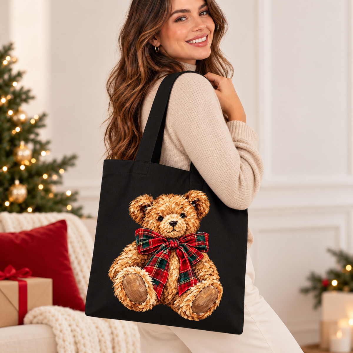 The Cutest Little Christmas Teddy 🧸🎀 Christmas Tote Bag