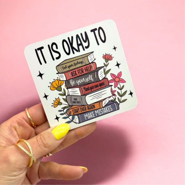 It’s Okay To — Positive Affirmation Book Stack Coaster” 🌼📚✨