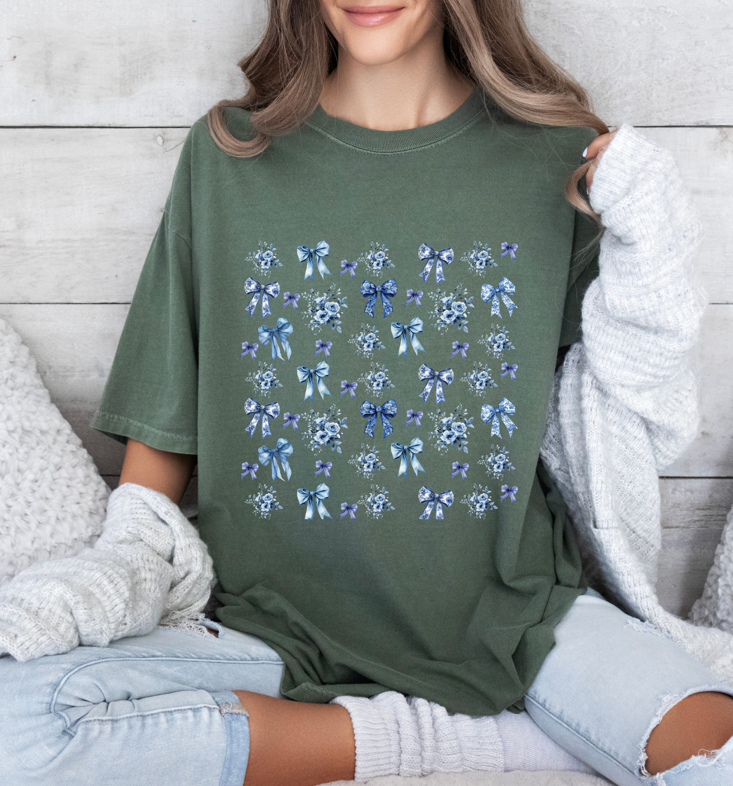 💙 Blue Ribbons & Florals Tee✨