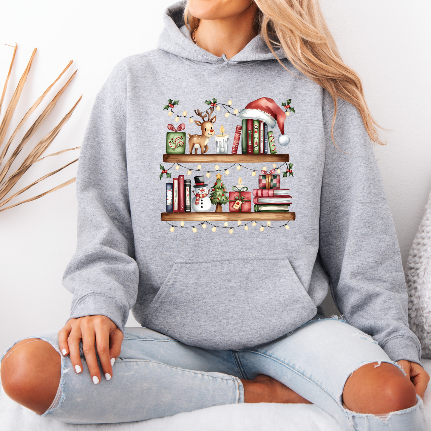 📚✨ 🎄 Cozy Christmas Bookshelf Luxuriously Thick Hoodie