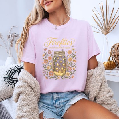 ✨🐞 Fireflies & Front Porch Nights Floral t-shirt 🌙🌼💛