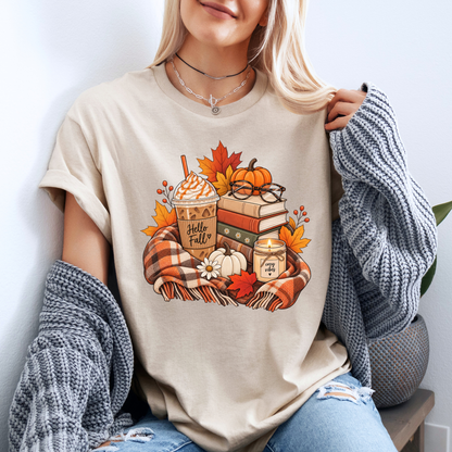 🍂📚 Hello Fall Bookish Cotton T-Shirt ☕✨