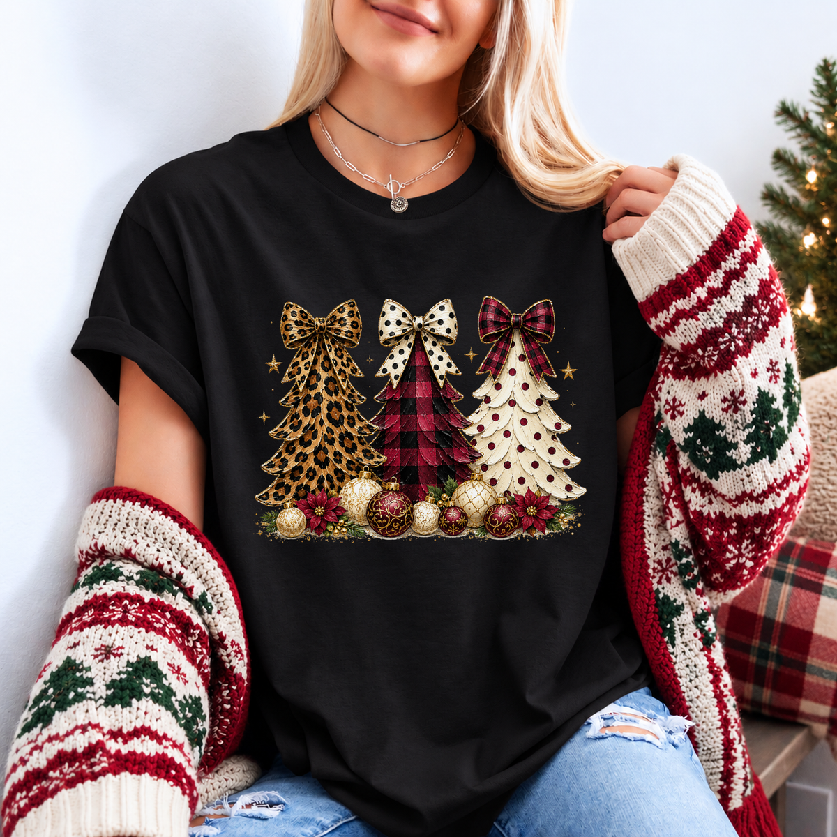 Wild & Bow-tiful Christmas Trees 🎄🎀 Organic Cotton Christmas T-Shirt