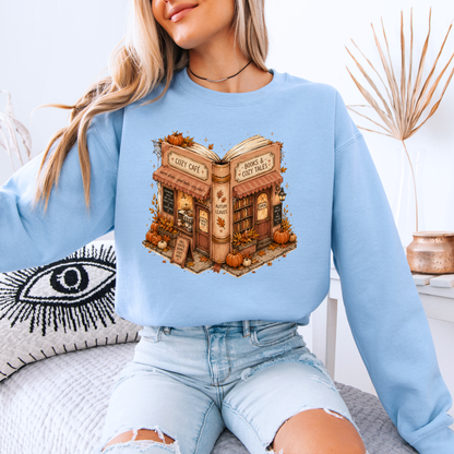 📚🍂 Cozy Café & Books Autumn Sweatshirt ☕🎃