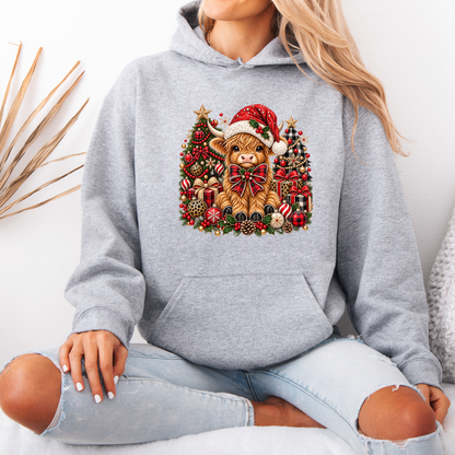 Moo-rry Christmas Highland Cow 🐮🎄  Premium Christmas Hoodie