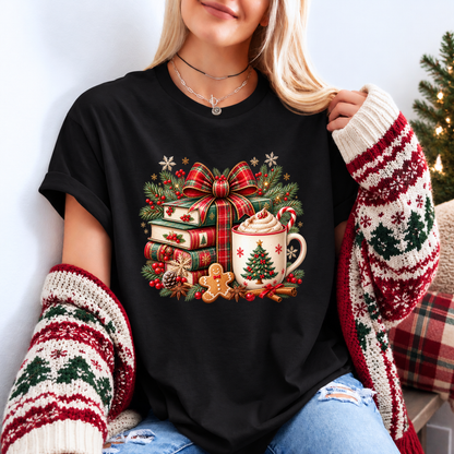 Festive Christmas Book Nook 🎄📚✨ Organic Cotton Christmas T-Shirt