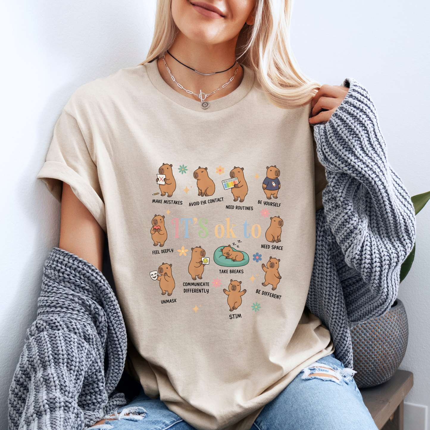🌸 Cute Capybara Positive Vibes T-Shirt🐻 ✨