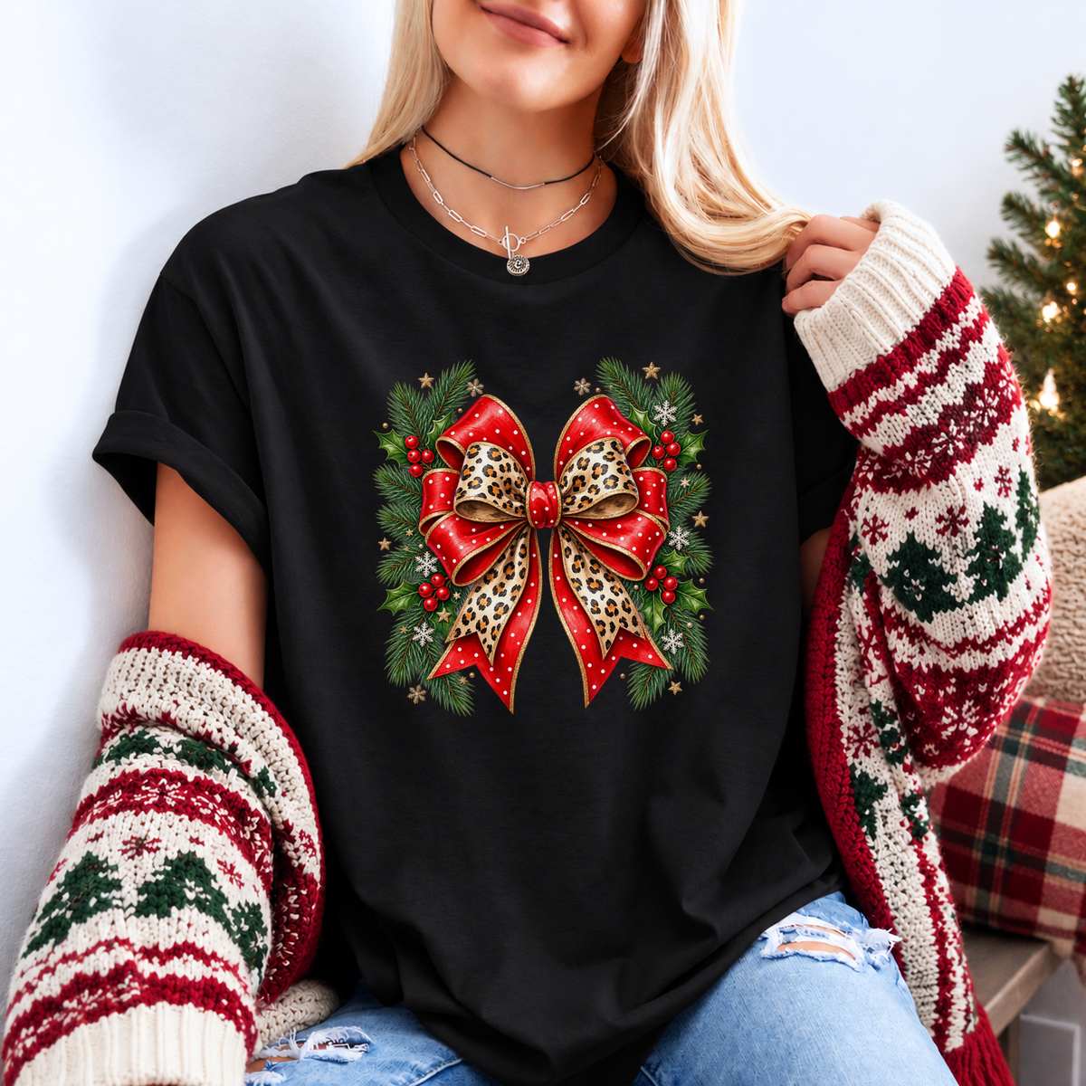 Wildly Merry Christmas Bow 🎀🎄✨ Organic Cotton Christmas T-Shirt