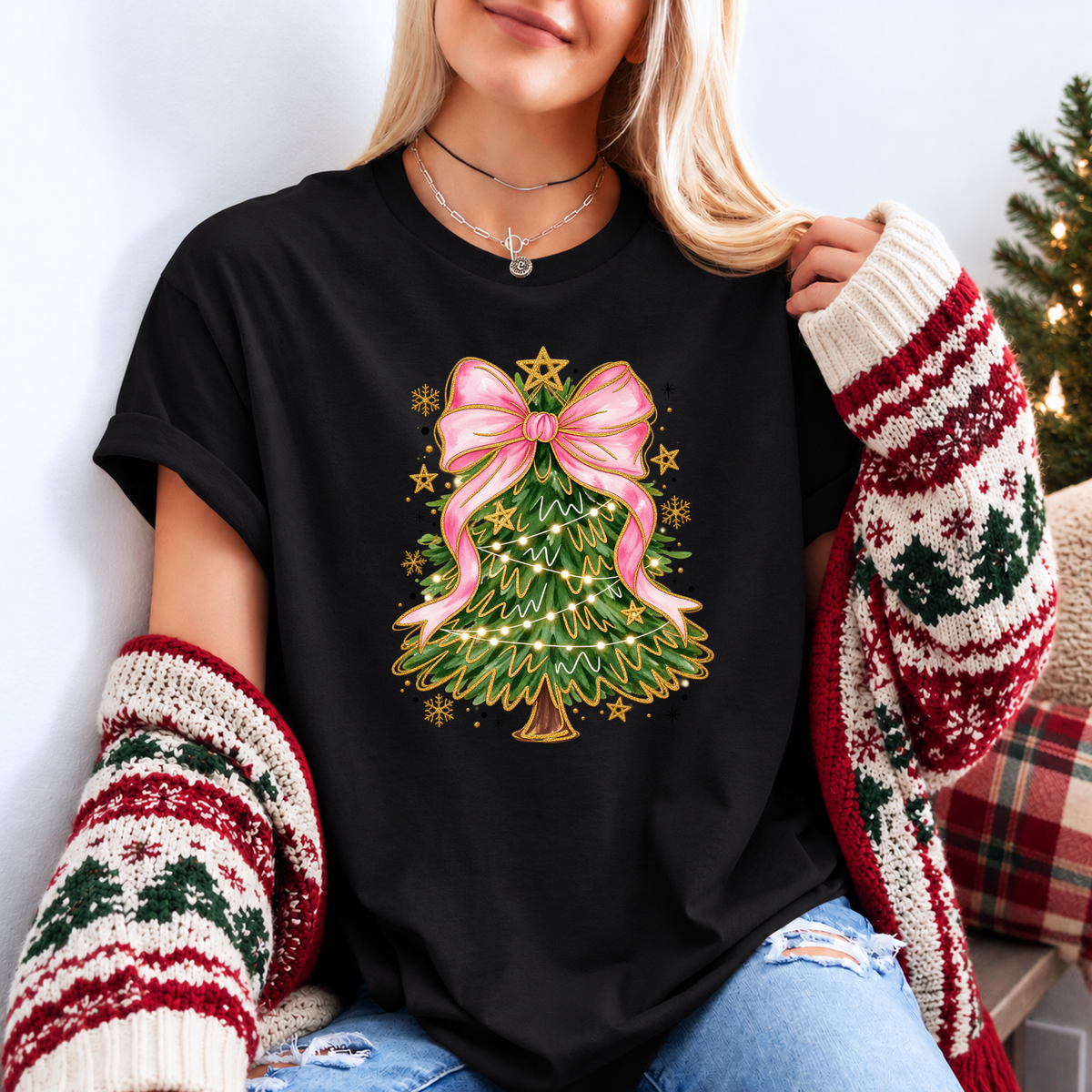 Pretty in Pink Christmas Magic 🎀🎄✨ Organic Cotton Christmas T-Shirt