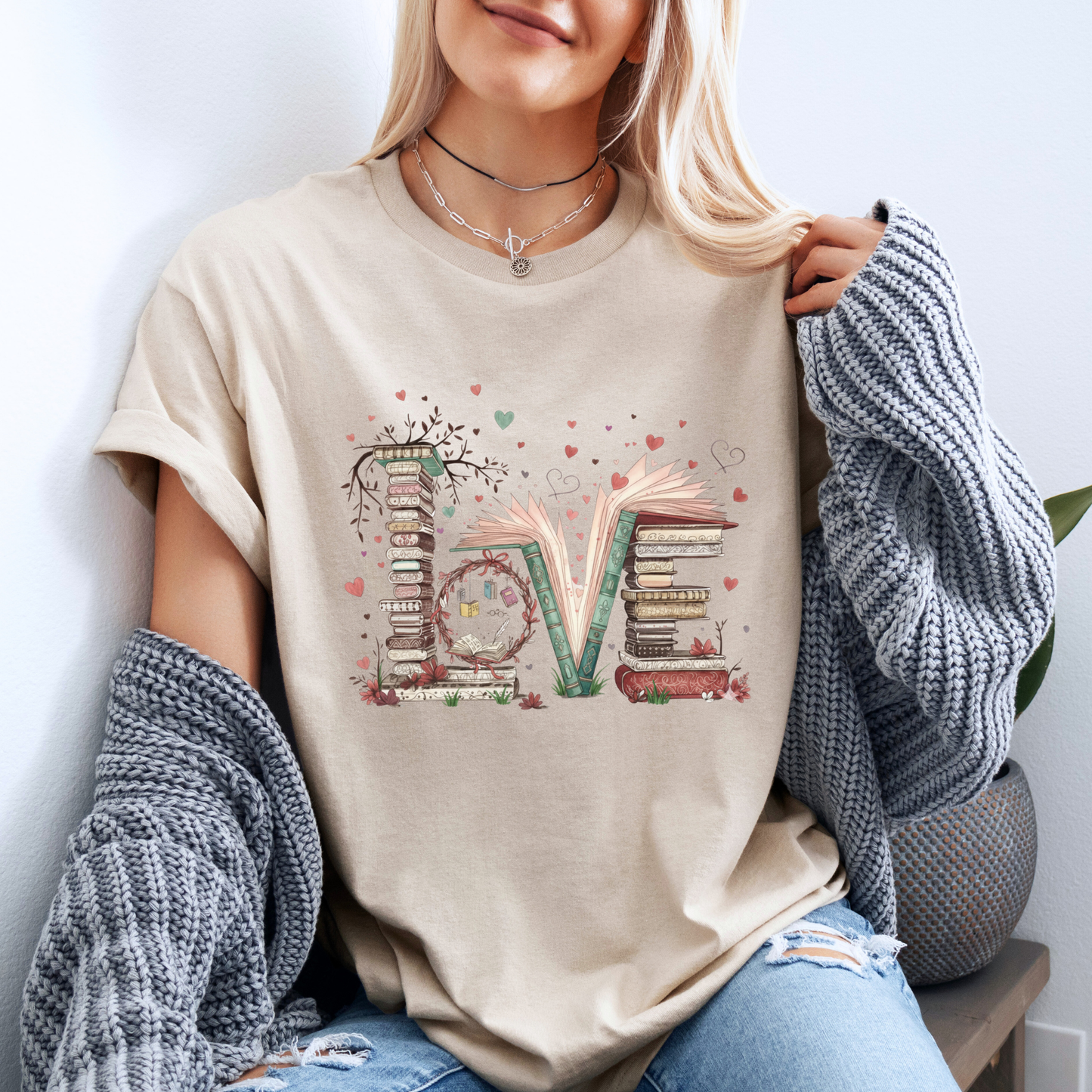 Literary Love Book Stack T-Shirt ✨