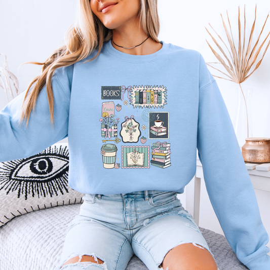 Cozy Book Lover Aesthetic Sweatshirt 📚☕🌿✨