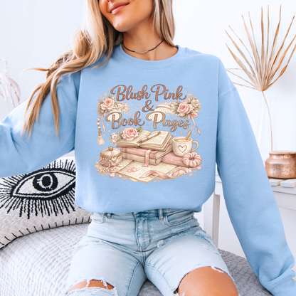 Blush Pink & Book Pages 📚🌸 Sweatshirt