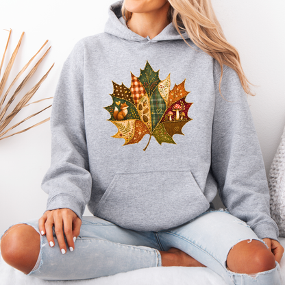 🍂🧵 Patchwork Autumn Leaf Premium Hoodie 🍁✨