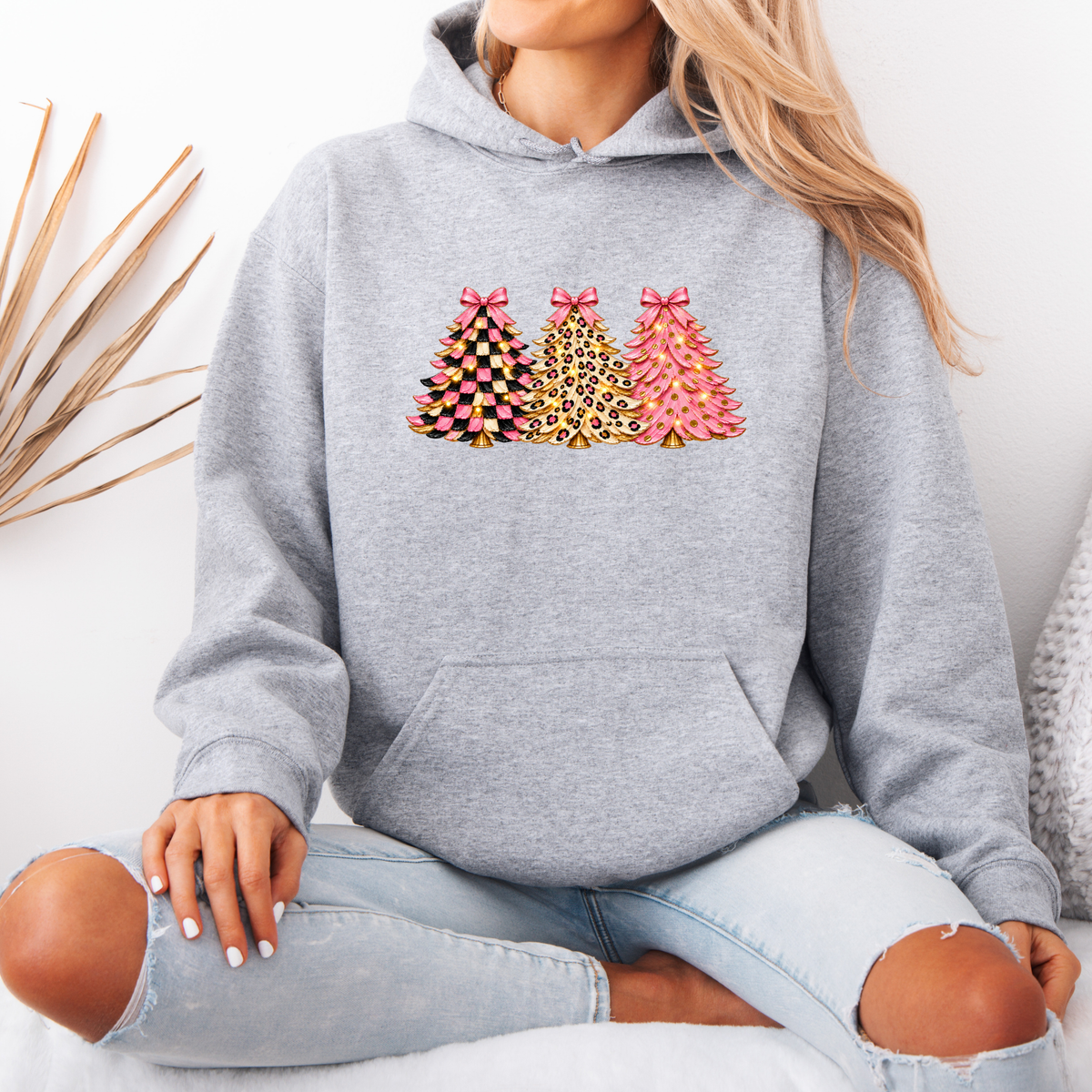Pink, Wild & Bow-tiful Christmas Trees 🎀🎄  Premium Christmas Hoodie