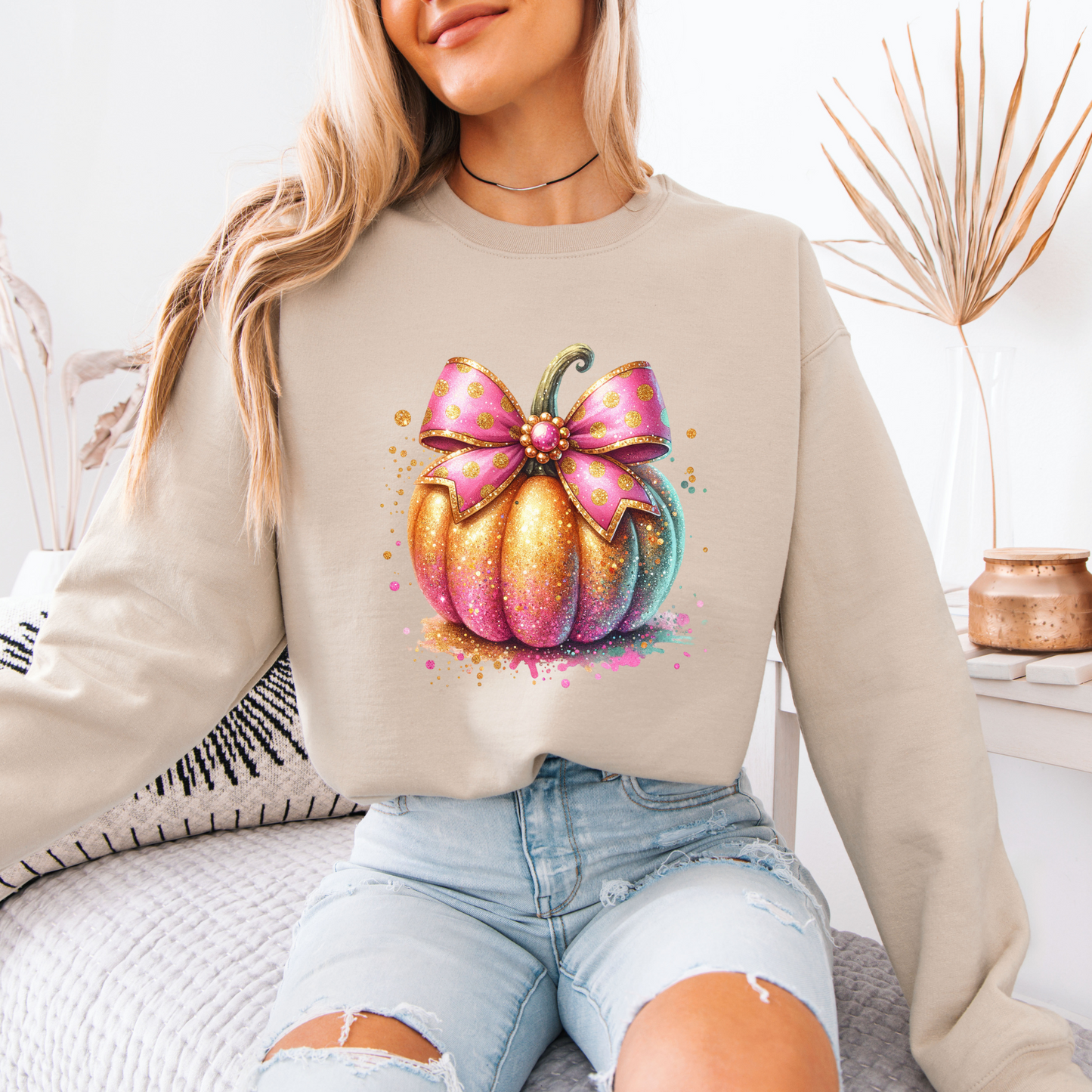 Glitter Pumpkin Organic Cotton Crewneck Sweatshirt